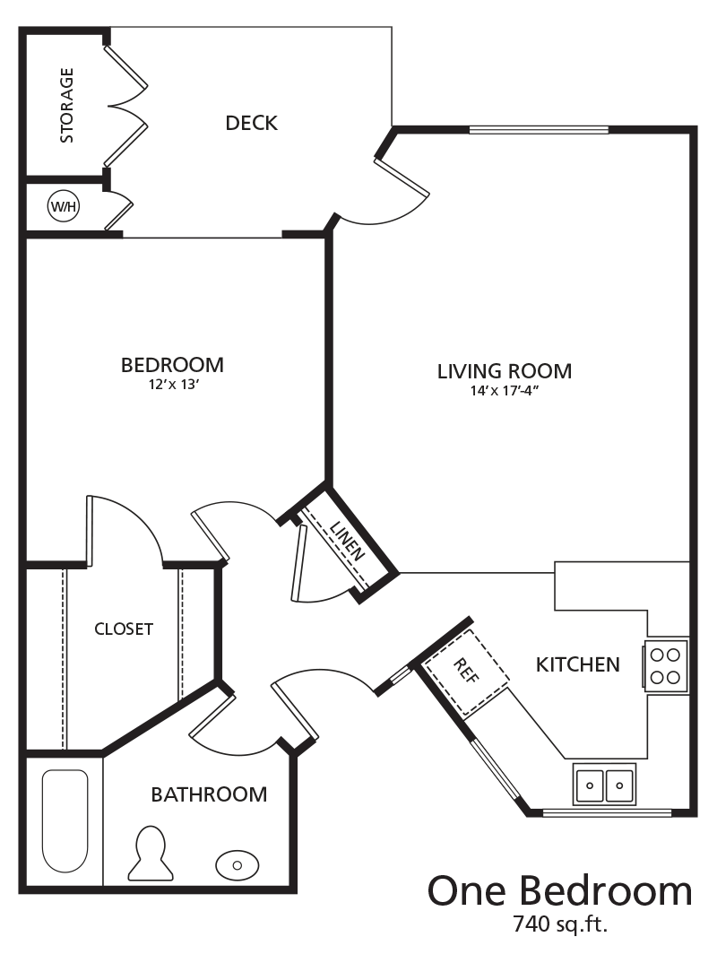 Courtyard One-Bedroom Floor Plan at Casa de Modesto Retirement Center